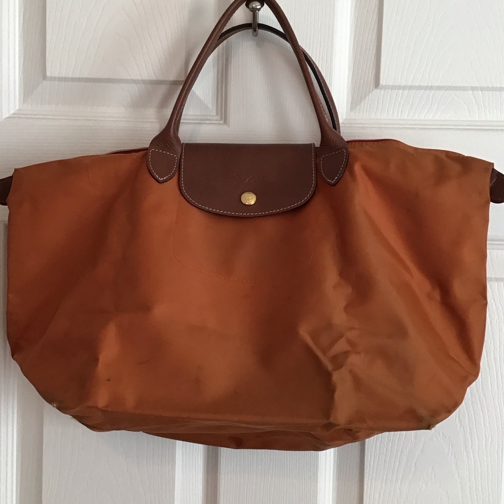 Longchamp Orange Tote with Brown Accents